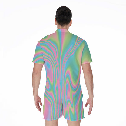Rainbow Holographic Print Men's Rompers