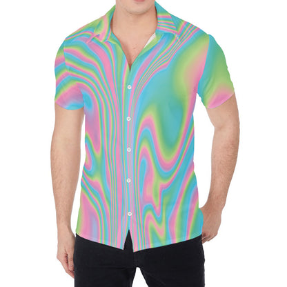 Rainbow Holographic Print Men's Shirt