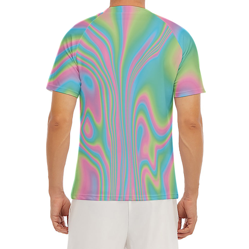 Rainbow Holographic Print Men's Short Sleeve Rash Guard