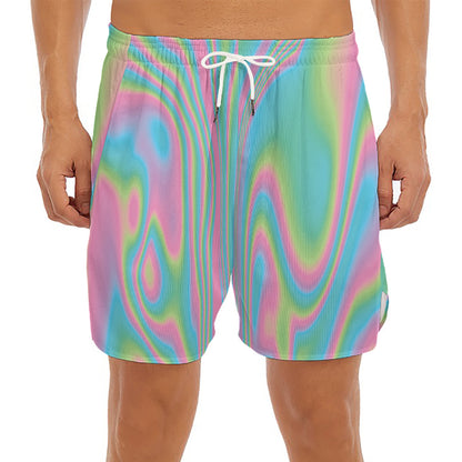Rainbow Holographic Print Men's Split Running Shorts