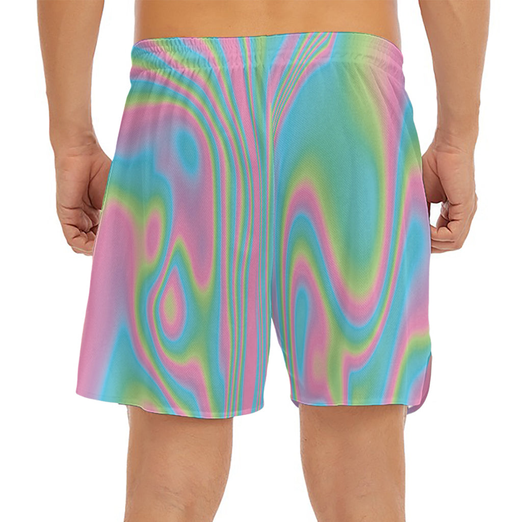 Rainbow Holographic Print Men's Split Running Shorts