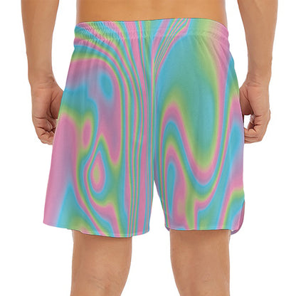 Rainbow Holographic Print Men's Split Running Shorts