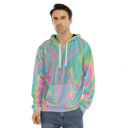 Rainbow Holographic Print Men's Velvet Pullover Hoodie