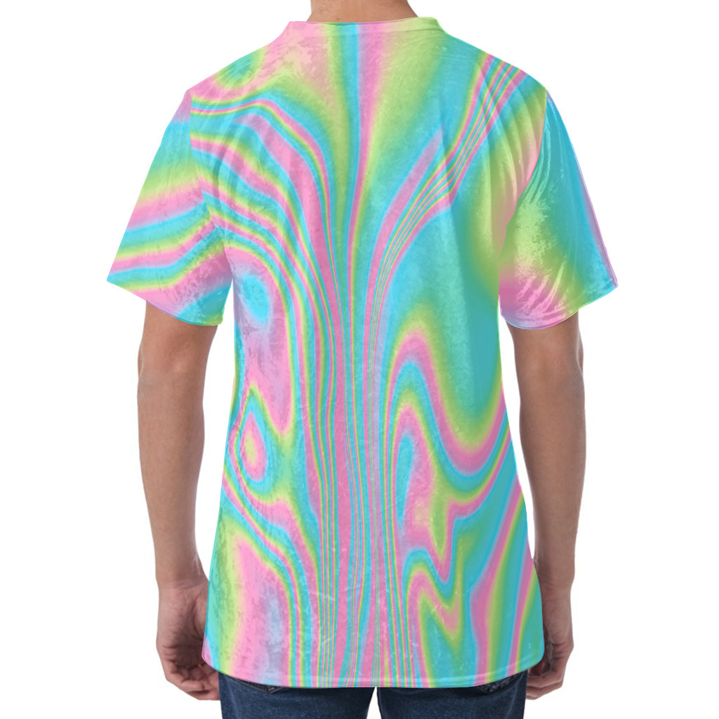 Rainbow Holographic Print Men's Velvet T-Shirt