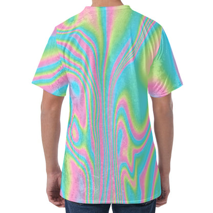 Rainbow Holographic Print Men's Velvet T-Shirt