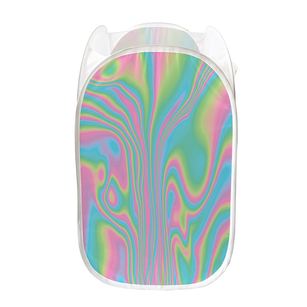 Rainbow Holographic Print Mesh Laundry Hamper