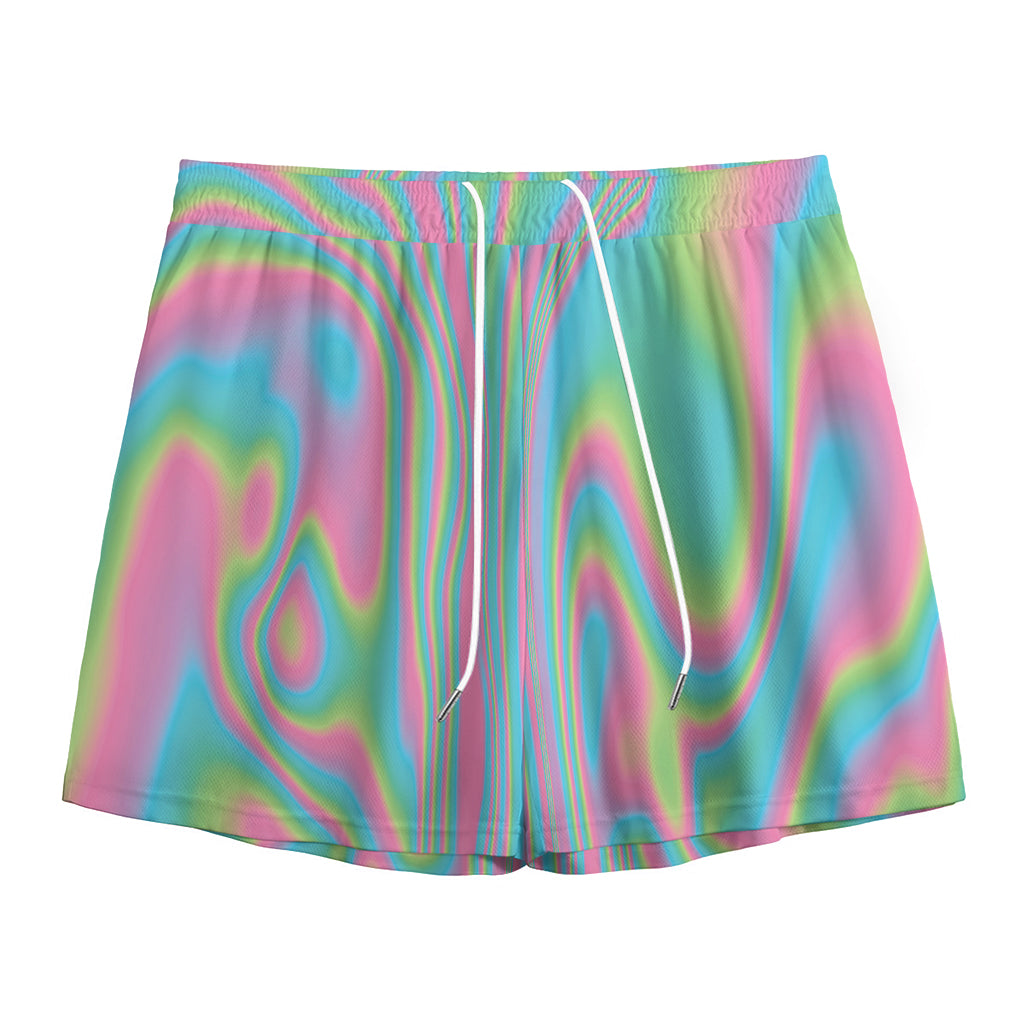 Rainbow Holographic Print Mesh Shorts
