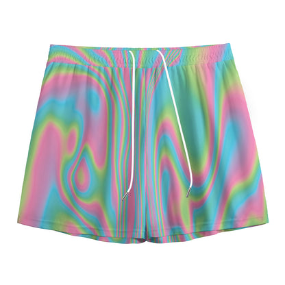 Rainbow Holographic Print Mesh Shorts