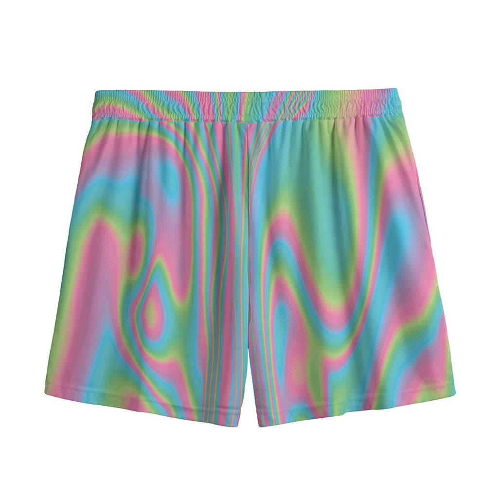 Rainbow Holographic Print Mesh Shorts
