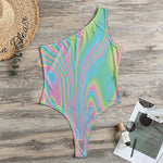Rainbow Holographic Print One Shoulder Bodysuit