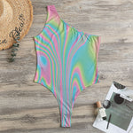 Rainbow Holographic Print One Shoulder Bodysuit