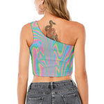 Rainbow Holographic Print One Shoulder Crop Top