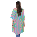 Rainbow Holographic Print Open Front Beach Cover Up