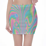 Rainbow Holographic Print Pencil Mini Skirt