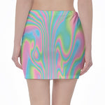 Rainbow Holographic Print Pencil Mini Skirt