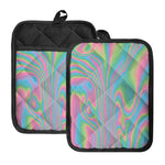 Rainbow Holographic Print Pot Holders With Pocket