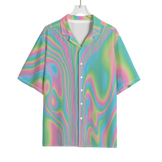 Rainbow Holographic Print Rayon Hawaiian Shirt