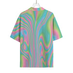 Rainbow Holographic Print Rayon Hawaiian Shirt