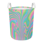 Rainbow Holographic Print Round Laundry Basket