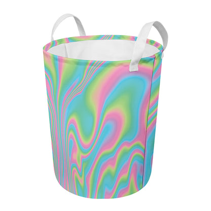 Rainbow Holographic Print Round Laundry Basket