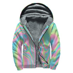 Rainbow Holographic Print Sherpa Lined Zip Up Hoodie