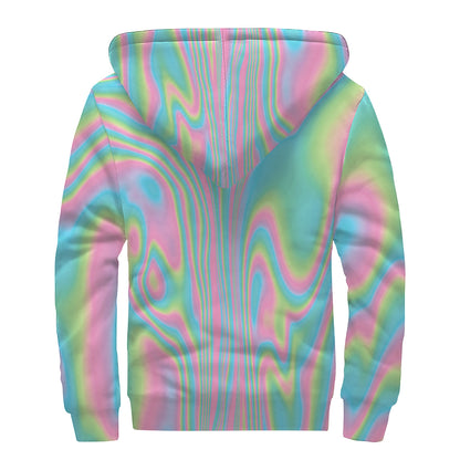 Rainbow Holographic Print Sherpa Lined Zip Up Hoodie