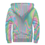 Rainbow Holographic Print Sherpa Lined Zip Up Hoodie