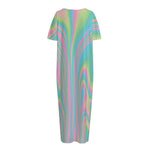 Rainbow Holographic Print Short Sleeve Long Nightdress