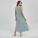 Rainbow Holographic Print Short Sleeve Maxi Dress