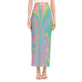 Rainbow Holographic Print Side Slit Maxi Skirt