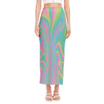 Rainbow Holographic Print Side Slit Maxi Skirt