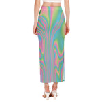 Rainbow Holographic Print Side Slit Maxi Skirt