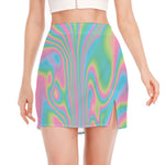 Rainbow Holographic Print Side Slit Mini Skirt