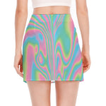 Rainbow Holographic Print Side Slit Mini Skirt