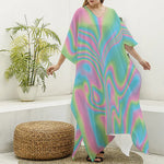 Rainbow Holographic Print Silk V-Neck Kaftan Dress