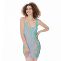 Rainbow Holographic Print Sleeveless Bodycon Dress