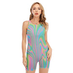 Rainbow Holographic Print Sleeveless One Piece Swimsuit