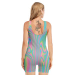 Rainbow Holographic Print Sleeveless One Piece Swimsuit