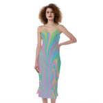 Rainbow Holographic Print Slim Fit Midi Cami Dress