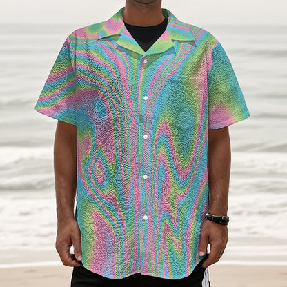 Rainbow Holographic Print Textured Short Sleeve Shirt