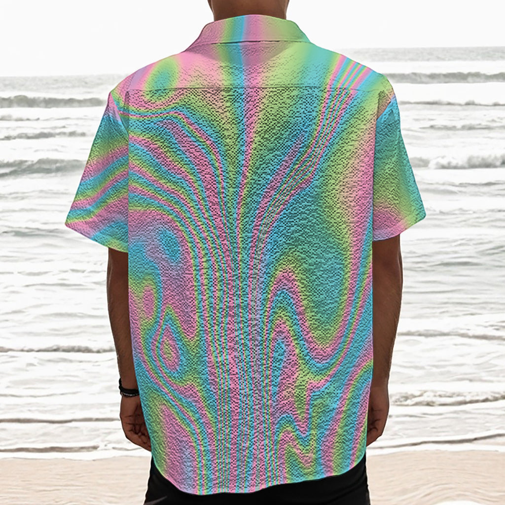 Rainbow Holographic Print Textured Short Sleeve Shirt