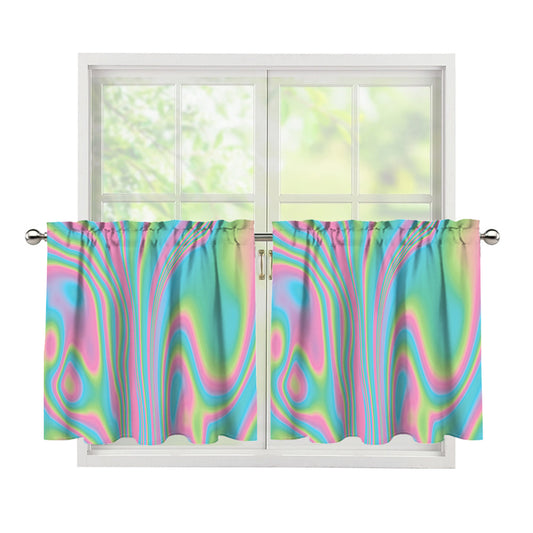 Rainbow Holographic Print Tier Curtains