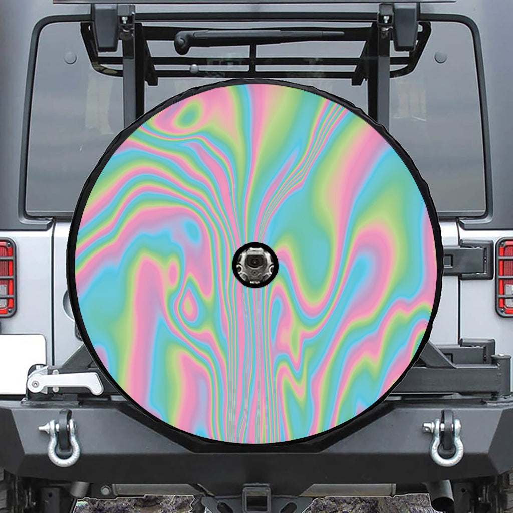 Rainbow Holographic Print Tire Cover With Camera Hole