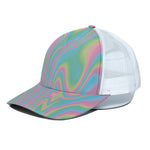 Rainbow Holographic Print White Mesh Trucker Cap