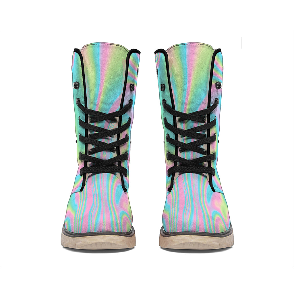 Rainbow Holographic Print Winter Boots