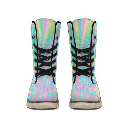 Rainbow Holographic Print Winter Boots