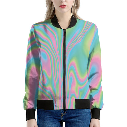 Rainbow Holographic Print Women's Bomber Jacket