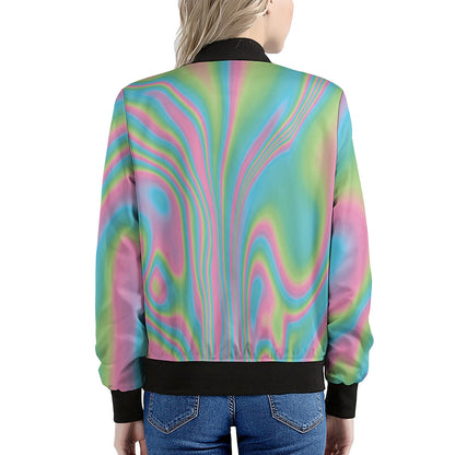 Rainbow Holographic Print Women's Bomber Jacket