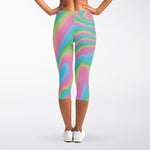 Rainbow Holographic Print Women's Capri Leggings