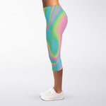 Rainbow Holographic Print Women's Capri Leggings